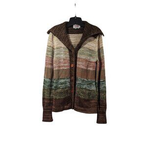 Wayne Taylor Vintage Multicolored Striped Knit Collared Button Up Sweater Sz L